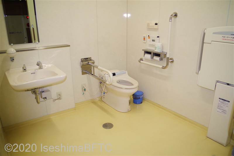 入口からみて左奥に、よこ置きに便器。入口からみて右奥に洗面台