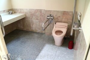 入って正面にたて置きに便器、左側一面がカウンター