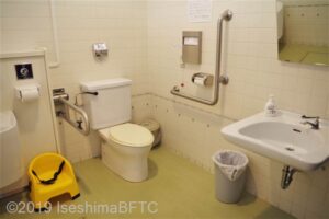 伊勢図書館車いす対応トイレ　便器まわりのようす