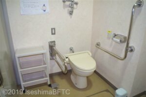 いせトピア1階多目的ホール左側車いす対応トイレ　便器まわり