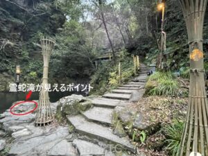 滝の見える、貼りだした場所を示す写真