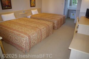 室内のベッドのようす　2台のベッドが横に並んでいる