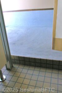シャワーブース入口の段差を内側から見たところ