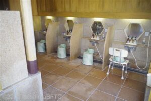 浴室の洗い場のようす。シャワーチェアの常設あり。