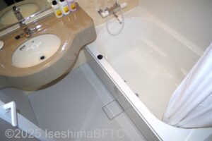 浴室のようす　入って正面に洗面、右側に浴槽