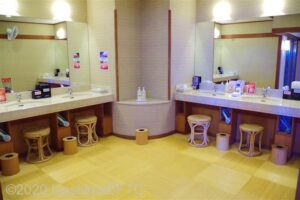 女性用大浴場の洗面所のようす。