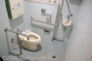 入って左奥に、よこ置きに便器