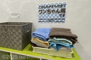 ワンちゃん用シャワールーム　ワンちゃん用タオル