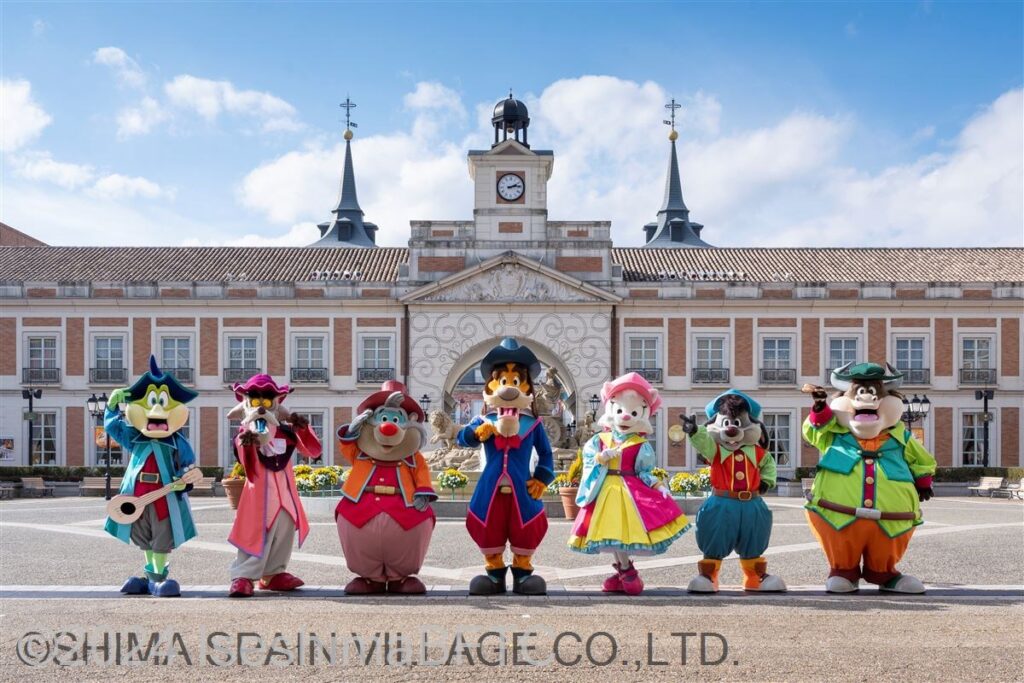 シベレス広場に勢ぞろいした7人のキャラクターたち