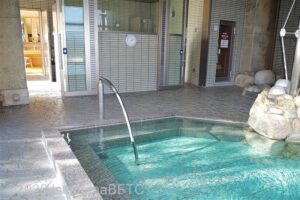 浴槽は埋め込み式で、浴槽に入るための手すりが付いている。