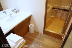 マウンテンスイート　洗面脱衣室のようすと、浴室入口