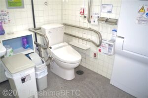 便器の左右に固定Ｕ型てすり、便器右側壁にたてＩ型手すり