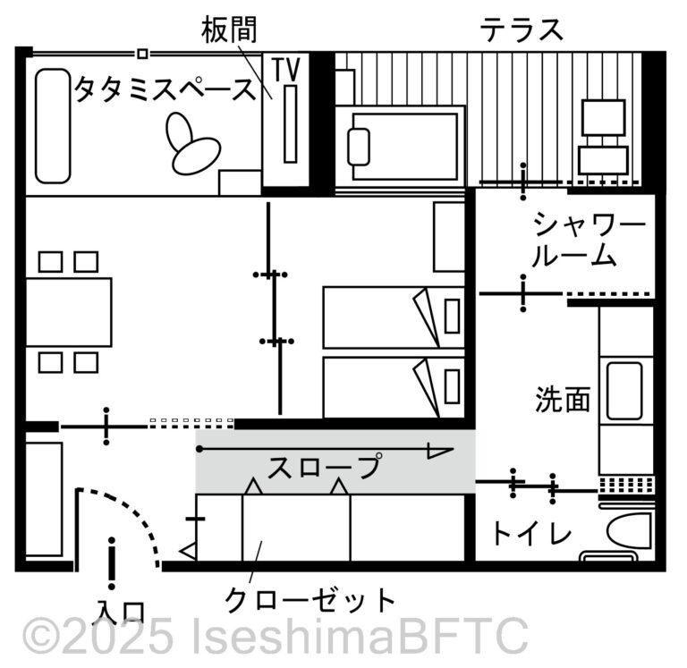 3階露天風呂付きバリアフリー特別室「はおん」平面図