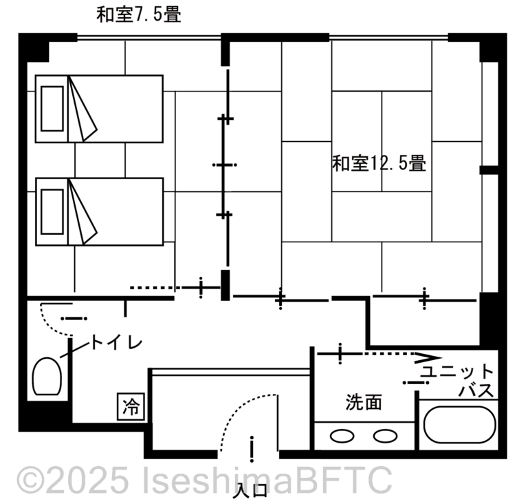 望館　2間続きの和ベッド和室平面図
