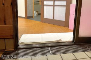 風水家族風呂　浴室入口の引戸下レールのようす