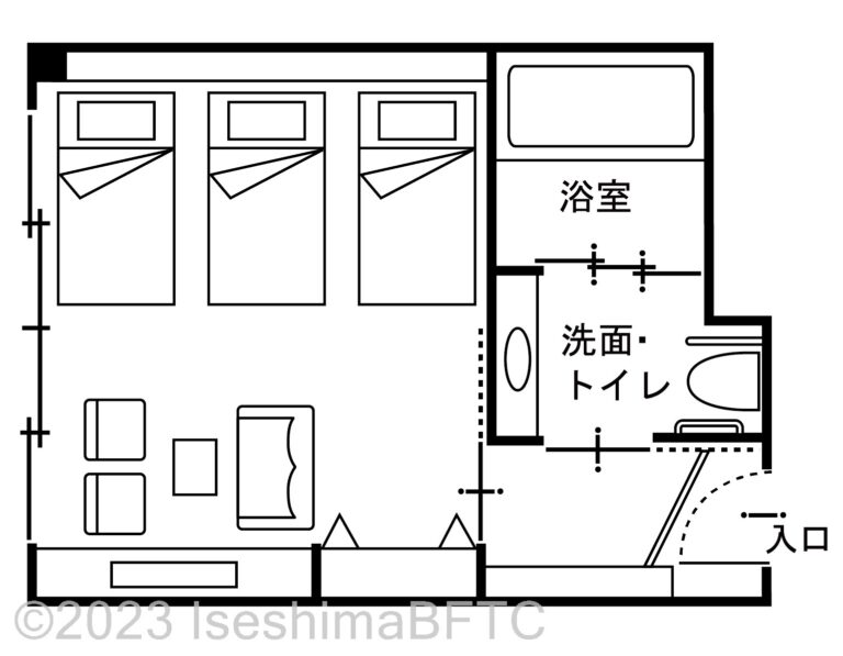 南館洋室トリプル218号室　平面図