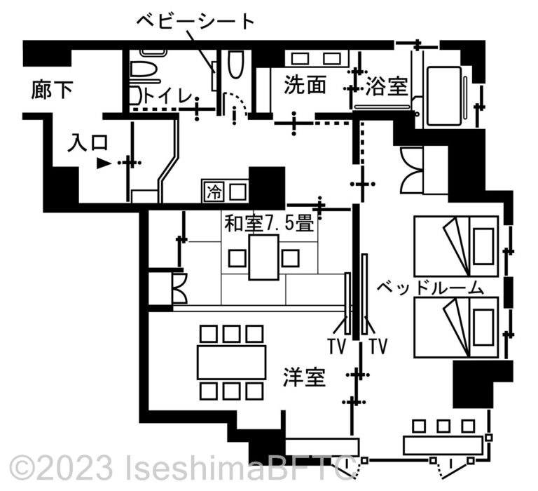 嬉春亭わたつみの章　和洋スイート　バリアフリー対応　平面図