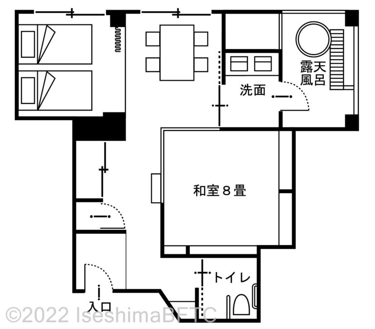 露天風呂付き和洋特別室・バリアフリー（3階314号室）平面図