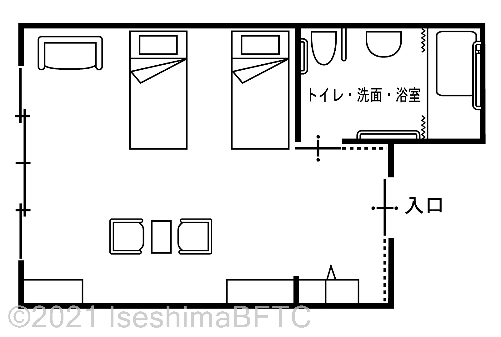 亀の井ホテル鳥羽バリアフリーツイン平面図